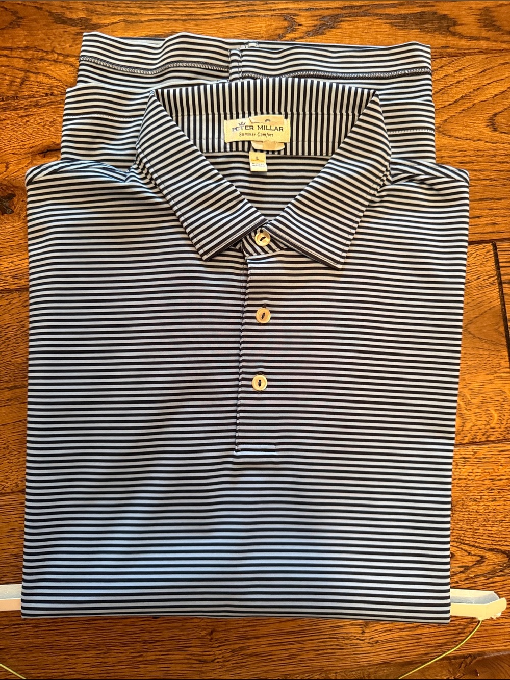 Peter Millar navy and light blue Narrow-Stripe Polo